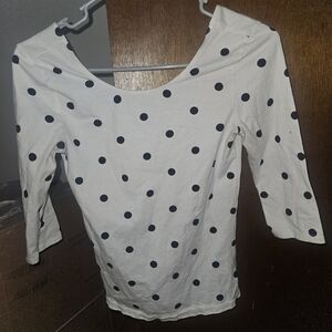 Forever 21 White Shirt With Black Polka Dots 3/4 Sleeve Top Size Small